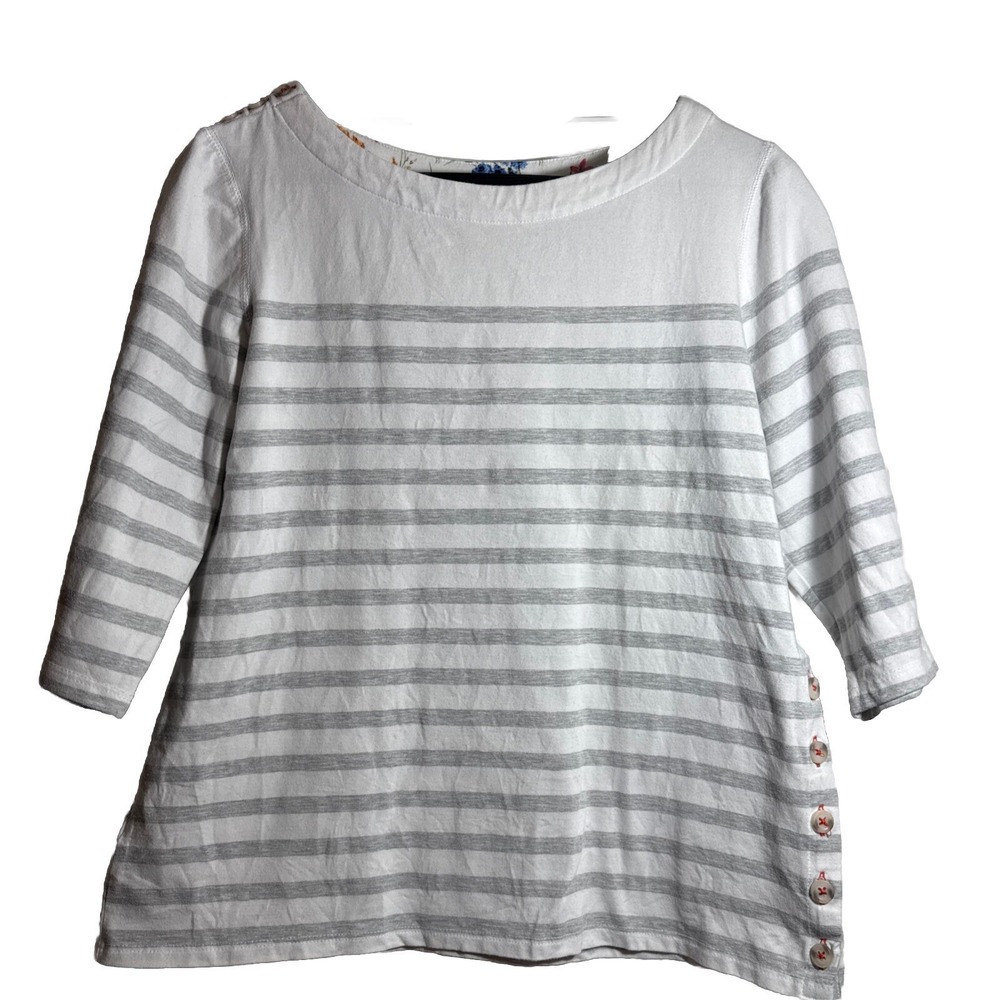 Maeve Anthropologie Women Top White Gray Striped Button Detail Medium